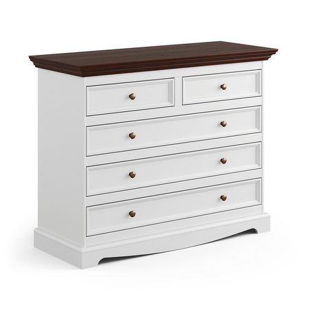 Komoda biała/orzech 5 szuflad Belluno Elegante Katmandu PL005B/O