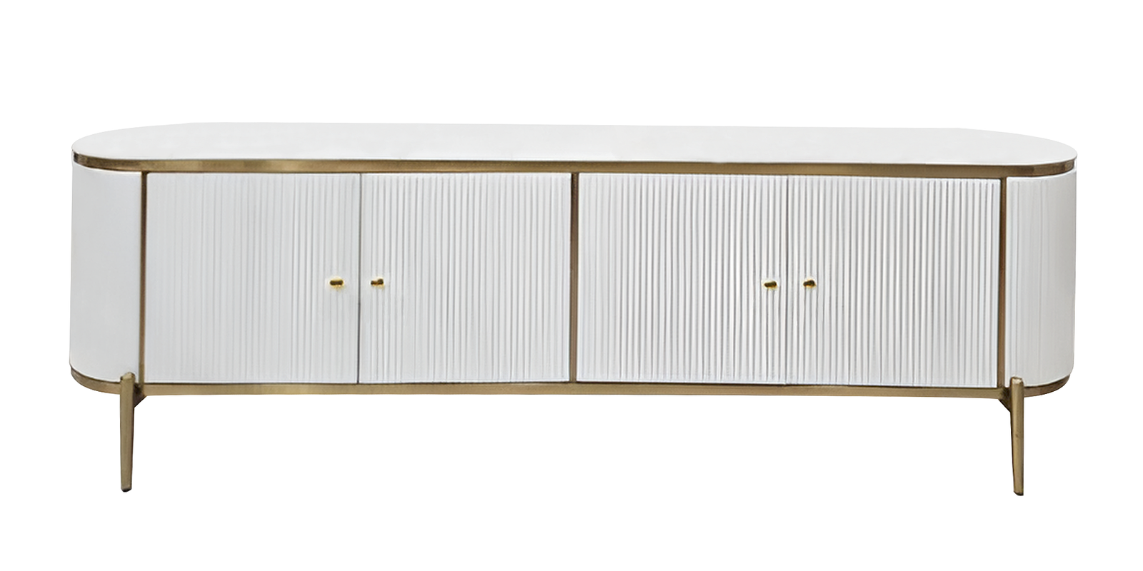 Szafka RTV Marion 200/40/60cm z biała o złotym wykończeniu i blatem ze spieku M_ARTE_MAR_02