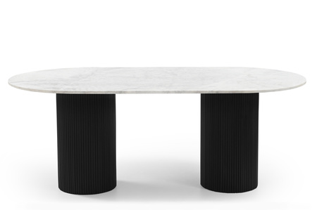 Marmoholz Ravello – Stół do jadalni Owalny | Biały Marmur & Czarny Mango | 200 x 100 cm