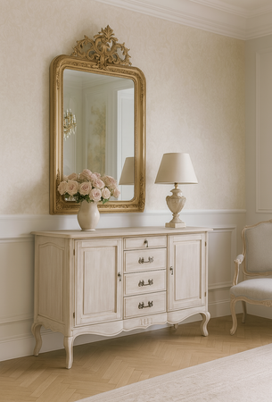 Komoda drewniana z szufladami jasnobeżowa Venezia Bianco VEB803K 