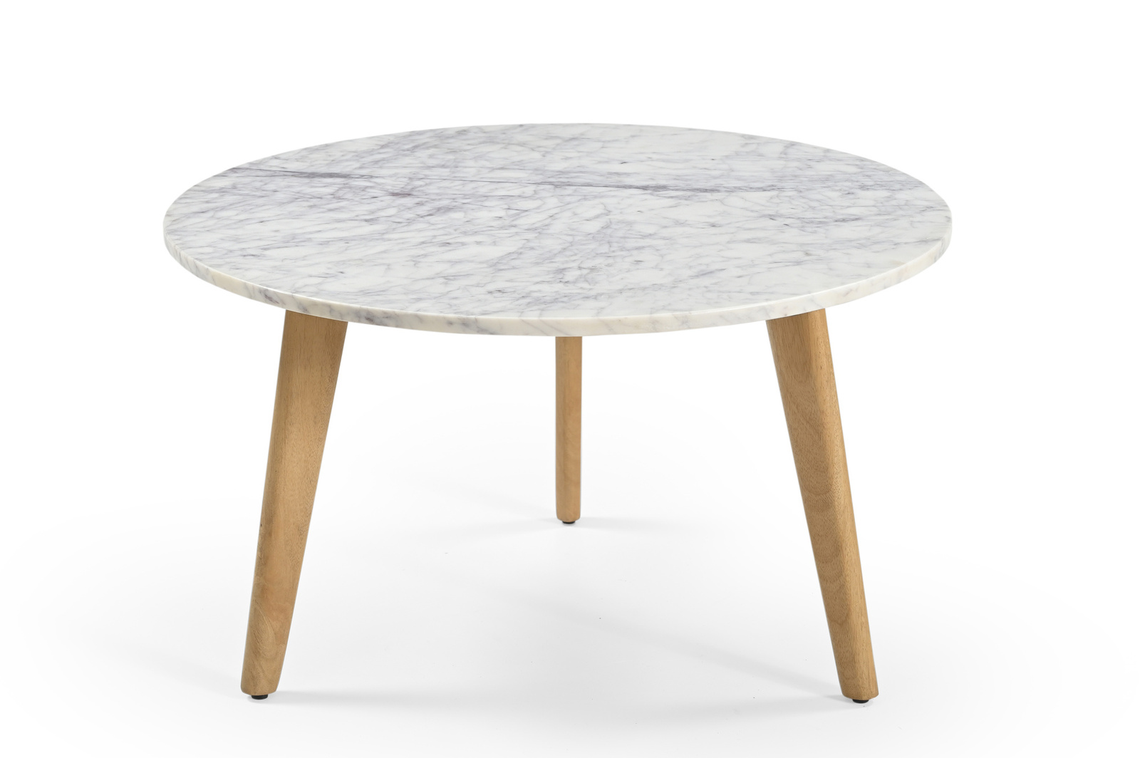 Marmoholz Modena – Stolik Kawowy | Biały Marmur & Jasny Dąb Mango | Ø70 cm