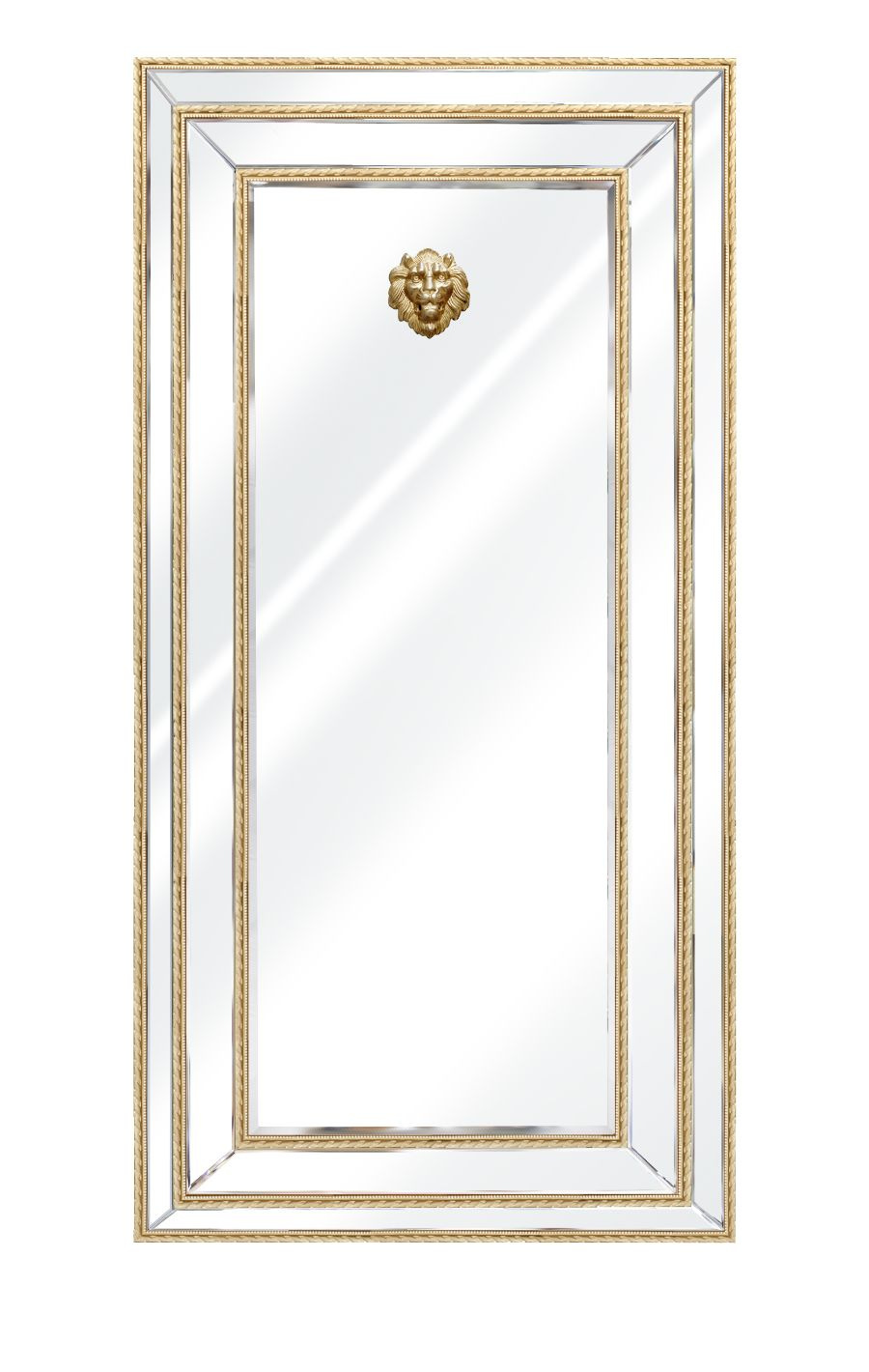 Lustro Sharon 180/90cm glamour złote w formie prostokąta z głową lwa AH503