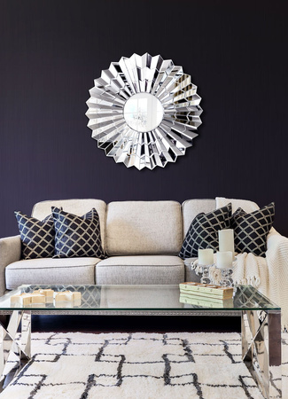 Lustro okrągłe glamour Violett Srebrne 90cm w lustrzanej wachlarzowej ramie JZ0116