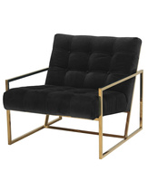 Fotel wypoczynkowy Mahora 70/71/81cm ponadczasowy tapicerowany i pikowany czarnym welurem w złotej chromowanej ramie AH-S0190-1DMV