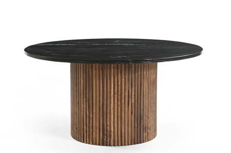 Marmoholz Roma – Stolik Kawowy | Czarny Marmur & Brązowy Mango | Ø80 cm