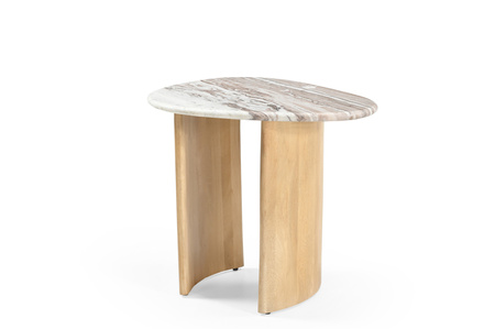 Marmoholz Lecce – Stolik Pomocniczy Owalny | Szary Marmur & Jasny Dąb Mango | 60 x 45 cm