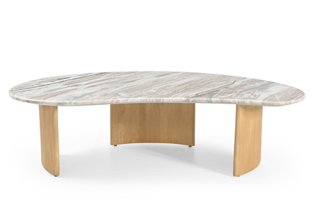 Marmoholz Lecce – Stolik Kawowy Owalny | Szary Marmur & Jasny Dąb Mango | 130 x 60 cm
