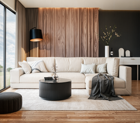 Marmoholz Treviso – Stolik Kawowy | Czarny Marmur & Czarny Mango | Ø70 cm