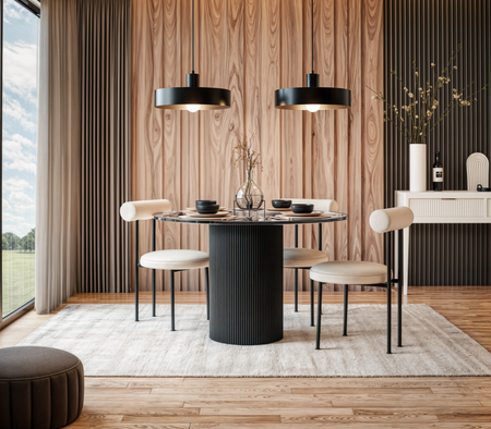 Marmoholz Roma – Stół do jadalni | Czarny Marmur & Czarny Mango | Ø120 cm