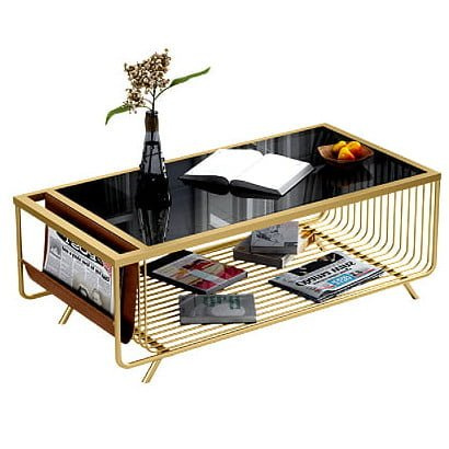 Stolik kawowy do salonu glamour Bonda miodowy 100/50cm z czarnym hartowanym szkłem TC111