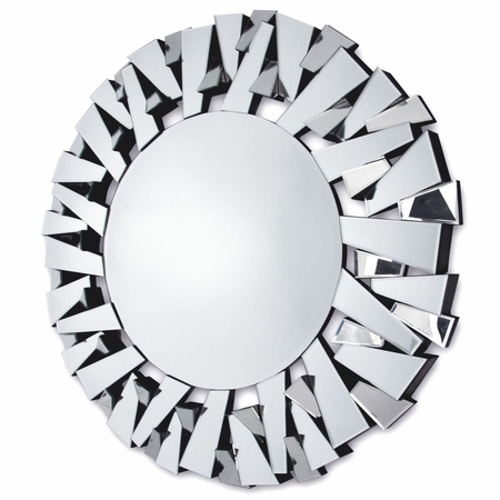 Lustro Ness 100cm glamour okrągłe w dekoracyjnej ramie z lustrzanych fragmentów ustawionych pod kątami AH 15022
