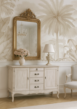 Komoda drewniana z szufladami jasnobeżowa Venezia Bianco VEB803K 