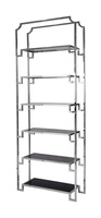 Regał nowoczesny metalowy Hyatt Silver 90/32/230 cm ze szklanymi półkami ekskluzywny designerski srebrny metalowy Z0226MV Silver