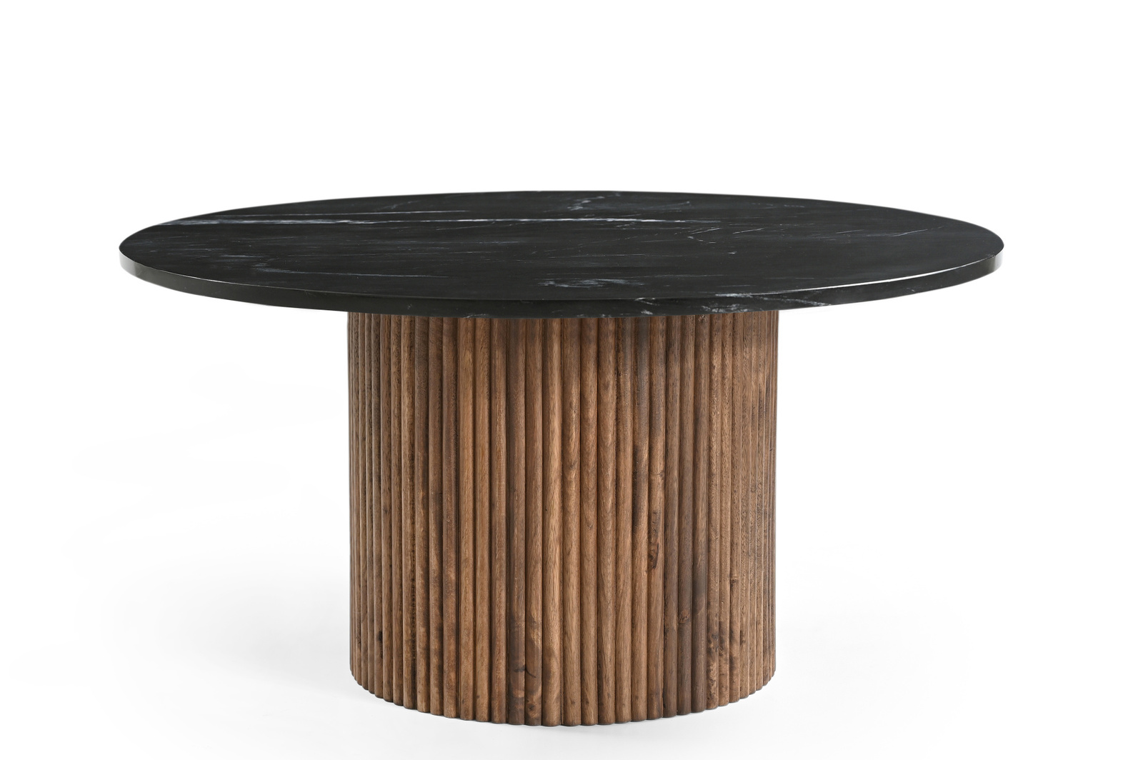 Marmoholz Roma – Stolik Kawowy | Czarny Marmur & Brązowy Mango | Ø80 cm