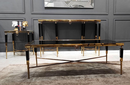 Stolik kawowy Monaco glamour 130/70/45cm z symbolem lwa czarno-złoty, marmur TC031_2