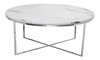 Stolik kawowy do salonu Pelio 90/90/42cm glamour z blatem z białego marmuru osadzony na srebrnym stelażu TG-321-1silv/white