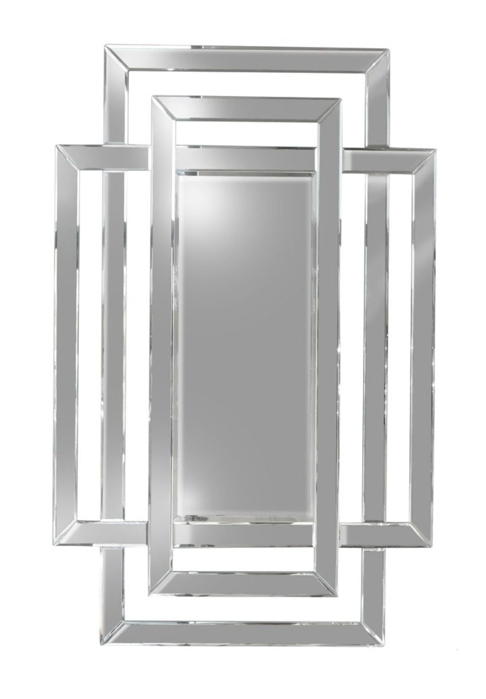 Lustro prostokątne Zita 80/120cm w stylu glamour z ramą w kształcie przeplatających się lustrzanych prostokątów AHJZ0198