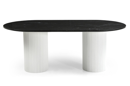 Marmoholz Ravello – Stół do jadalni Owalny | Czarny Marmur & Białe Mango | 200 x 100 cm