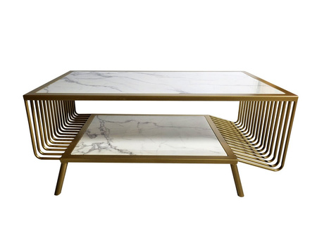 EKSPOZYCJA Stolik kawowy Esonne glamour 100/52cm złoty z białym marmurowym blatem TC113 gold
