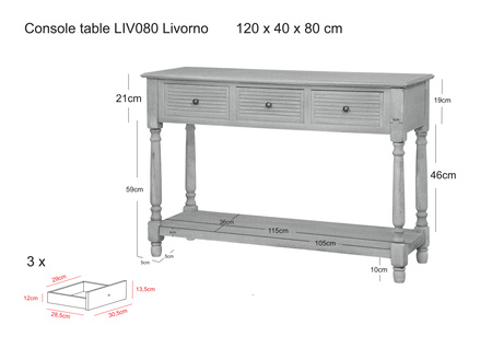 Konsola w prowansalskim stylu biała z szufladami Livorno LIV080-W