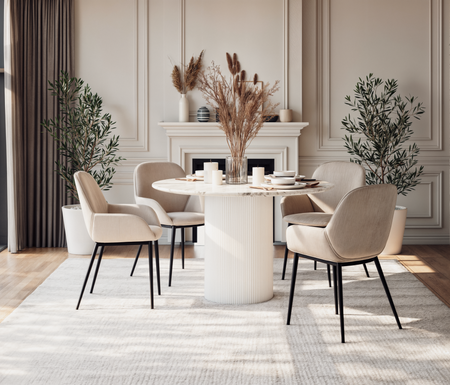 Marmoholz Roma – Stół do jadalni | Biały Marmur & Białe Mango | Ø120 cm