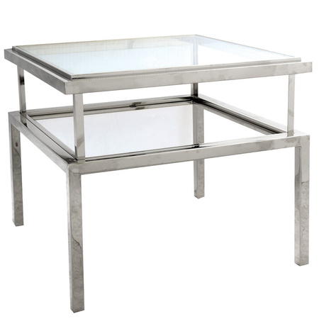 Stolik kawowy Janssen glamour 55/55/65cm srebrny z dwoma szklanymi blatami Z0161 MV - silver,CG