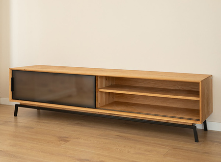 Szafka RTV dębowa ze szkłem duża Modern Loft Katmandu PLMOL07S