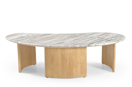 Marmoholz Lecce – Stolik Kawowy Owalny | Szary Marmur & Jasny Dąb Mango | 130 x 60 cm