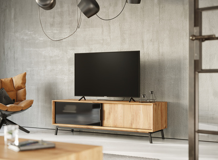 Szafka RTV dębowa ze szkłem duża Modern Loft Katmandu PLMOL07S