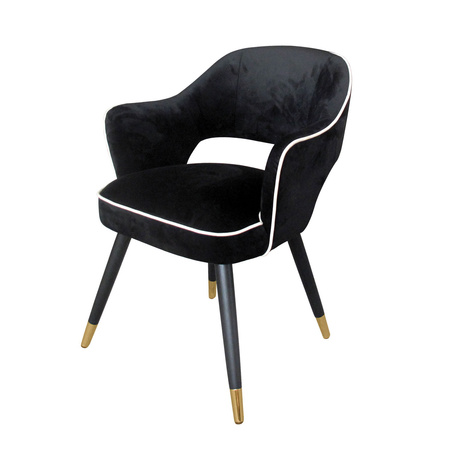 Krzesło do jadalni Nizza 61/62/80cm tapicerowane czarnym welurem z białą lamówką AH-C0181-1DMV