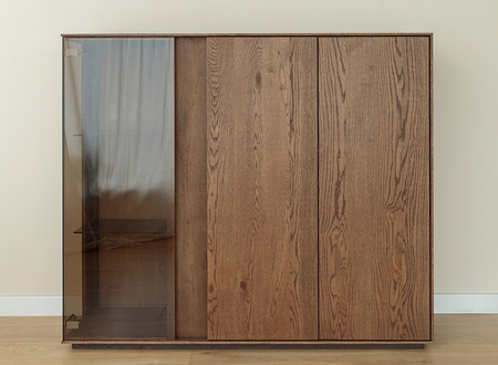 Witryna dębowa niska potrójna z oświetleniem tabacco Collodi Katmandu ZICOL11T
