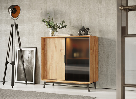 Komoda z barkiem dębowa ze szkłem Modern Loft Katmandu PLMOL01S