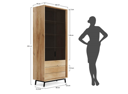 Regał dębowy ze szkłem Modern Loft Katmandu PLMOL10S