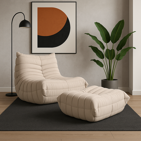 Fotel tapicerowany pufa kremowa Nua N23-4