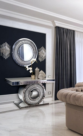 Lustro okrągłe glamour Marzano 80cm w dekoracyjnej ażurowej ramie ozdobionej kryształkami 16JZ112/80x80