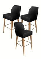 Zestaw 3 krzeseł barowych hokerów Asprey tapicerowanych czarnym welurem 43/53/101 cm C0297-01-1D Black V