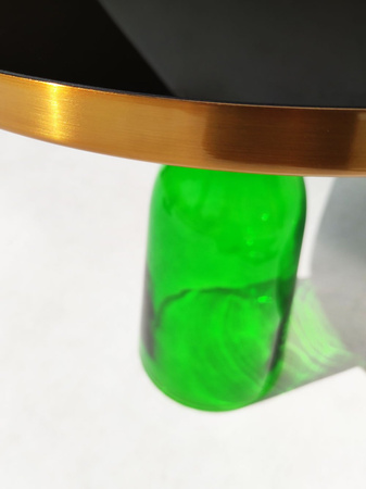 Stolik kawowy do salonu ze szklanym blatem glamour Bottle Table 50/53cm zielono-złoty osadzony na szklanej nodze TG-27-high green