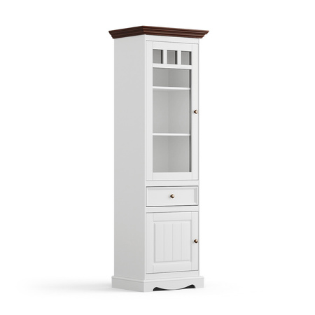 Witrynka sosnowa wąska Belluno Elegante biała/orzech - lewa Katmandu PL014B/OL