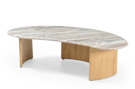Marmoholz Lecce – Stolik Kawowy Owalny | Szary Marmur & Jasny Dąb Mango | 130 x 60 cm