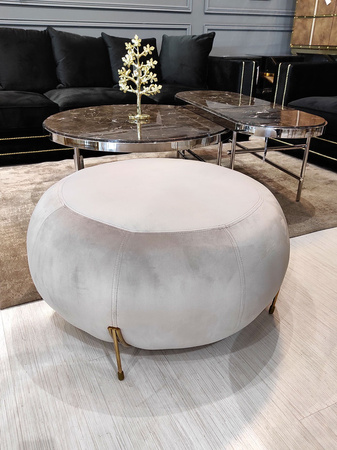 Pufa z szarego weluru Royan 80/40cm z dystyngowanymi złotymi nóżkami TG-602_25 gold/grey