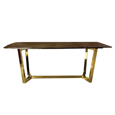 Elegancki stół do jadalni Roseta 200/100/75cm z brązowym marmurowym blatem i złotymi chromowanymi nóżkami TG-282 gold/brown