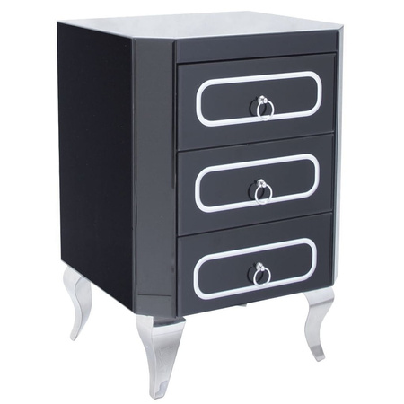 Szafka nocna do sypialni Marina 46/40/68cm z czarnego szkła na srebrnych nóżkach AH475