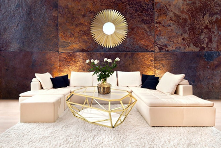 Stolik kawowy glamour Emerald 100/70/41cm złoty ze szklanym i marmurowym blatem Z0185MV gold, CG