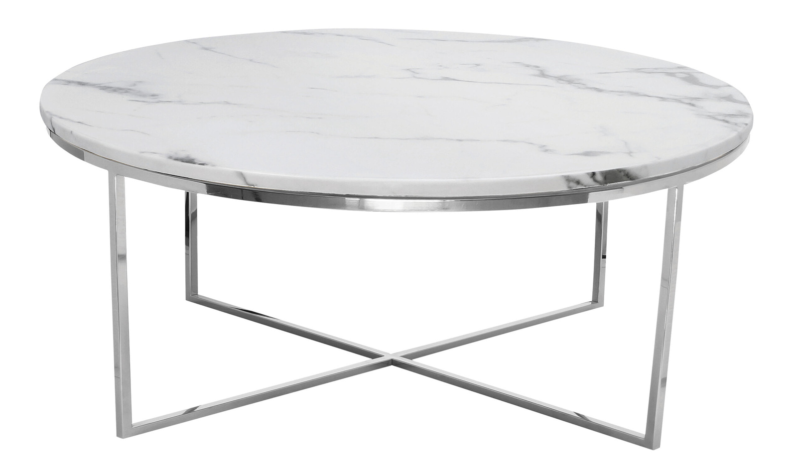Stolik kawowy do salonu Pelio 90/90/42cm glamour z blatem z białego marmuru osadzony na srebrnym stelażu TG-321-1silv/white