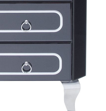 Szafka nocna do sypialni Marina 46/40/68cm z czarnego szkła na srebrnych nóżkach AH475