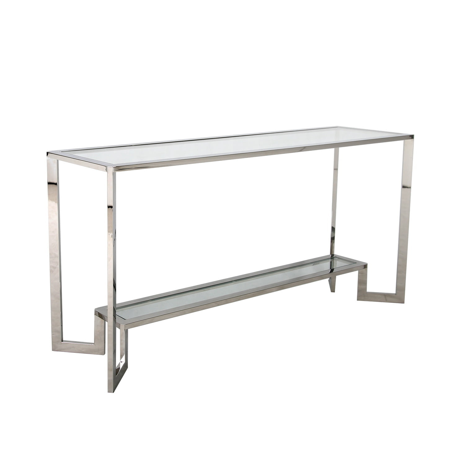 Konsola Yara Silver 45/78/160cm wykończona w srebrze z dwoma szklanymi blatami Z0265 Silver