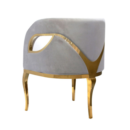 Fotel Morello 55/59/78cm jasnoszary welurowy na złotych nóżkach TG-317 gold/l.grey