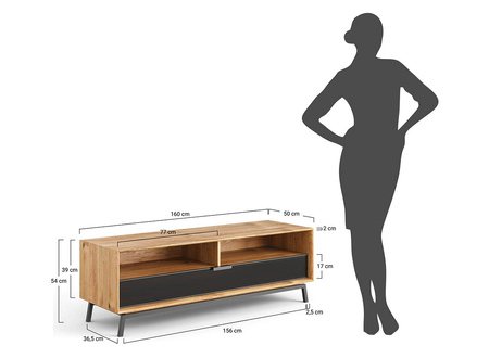 Szafka RTV 2.1 dębowa ze szkłem średnia Modern Loft Katmandu PLMOL08S