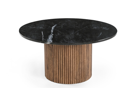 Marmoholz Roma – Stolik Kawowy | Czarny Marmur & Brązowy Mango | Ø80 cm