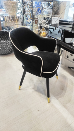 Krzesło do jadalni Nizza 61/62/80cm tapicerowane czarnym welurem z białą lamówką AH-C0181-1DMV